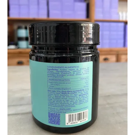 Bote por detrás de 304g de Proteína vegetal y Creatina con DigeZyme de Marta Masi