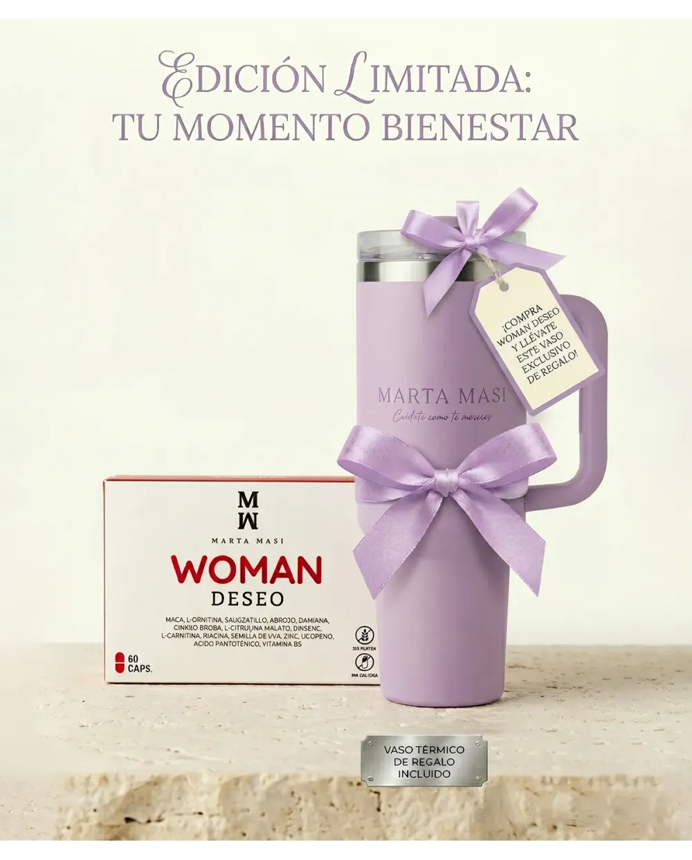 Regalo Vaso Térmico GRATIS Marta Masi de 1,2 Litros con Tapa al comprar WOMAN DESEO (valor 45€)