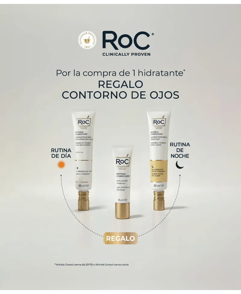 REGALO Roc Retinol Correxion Line Smoothing Contorno de Ojos 15 ml al comprar  Deep Wrinkle SPF 30 o de Deep Wrinkle Night